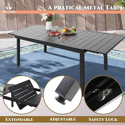 HERA'S HOUSE 9pc Patio Dining Set, Extendable Metal Table, Brown Chairs - Image 2