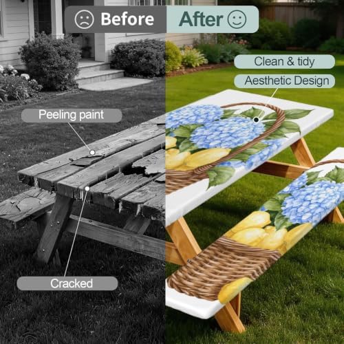 Wicker Basket with Lemons Hydrangeas Outdoor Table Cover - Image 2