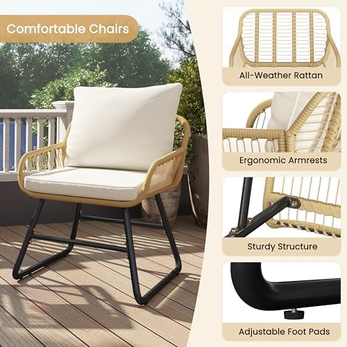 Yaheetech 3 Piece Patio Bistro Set, Outdoor Wicker Bistro Furniture Sets - Image 3