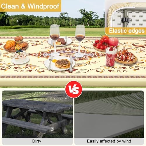 Picnic Table and Bench Cover Set, Waterproof Fitted Elastic Cloth - Image 5