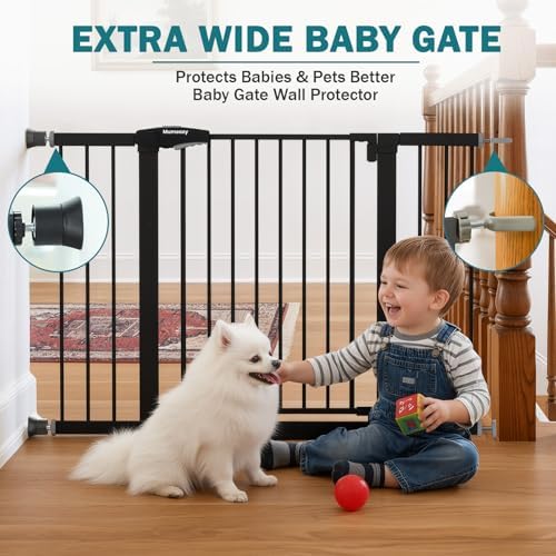 Mumeasy 29.7–48" Baby Gate for Stairs, Dog Gate for Doorways, Auto Close Child Gate, Indoor Safety Pet Gate with Walk Thru Door, Easy Install Pressure Mounted Extra Wide Gate for Kitchen, House, Black - Image 3