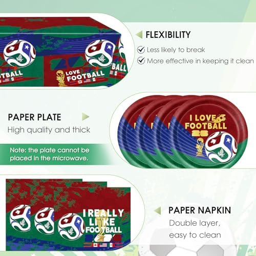41Pcs Soccer Party Decorations 2026 Soccer Party Supplies Football Soccer Theme Plates Napkins Tablecloth,for Watch Party Game Day Kids Birthday Global Soccer Celebration Supplies - Image 3