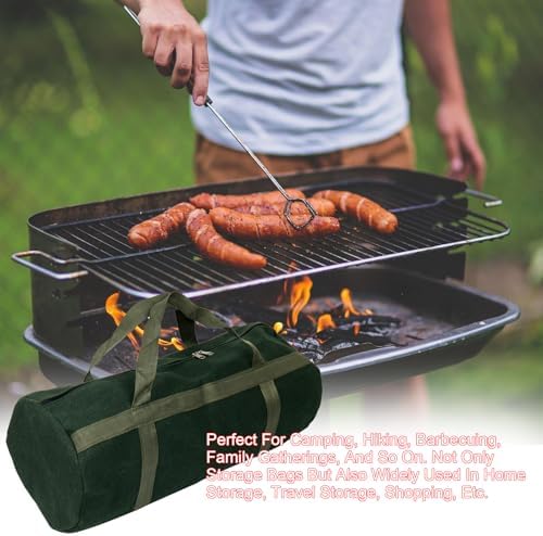24" Grill Accessory Storage Bag, Tools Storage for Outdoor Grilling, Thick Canvas Double Zipper Utensil Carry Bag for Camping Hiking Barbecue, Dark Green - Image 7
