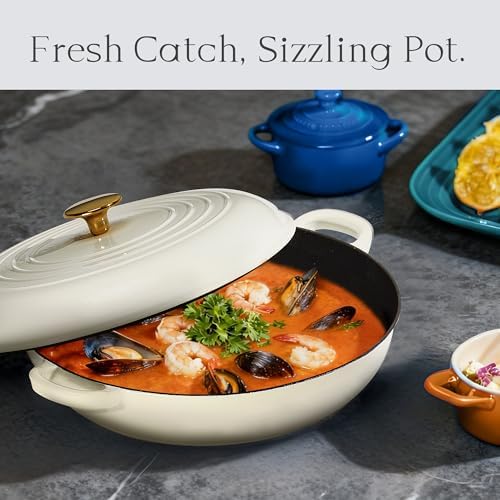 CAROTE 3.4QT Enamel Cast Iron Cookware, Skillet with Lid, White Dutch Oven - Image 4