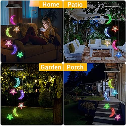 Toodour Solar Wind Chimes, Color Changing Wind Chimes Moon and Star - Image 3