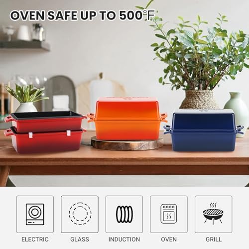 Northriver Casting Enameled Cast Iron Loaf Pan with Lid, Best Bread Oven, Bread Loaf Pans for Baking Homemade Sourdough Bread 9x5, 2 Piece set, Flame - Image 6