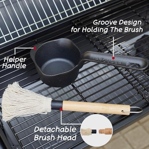 Cast Iron Sauce Pan and Basting Pot with BBQ Mop Brushes - Cast Iron Small Sauce Pots 2 Pcs for Grilling, Melting, Camping Cooking & Stoves - Mini Pot for Butter Melter - Image 6