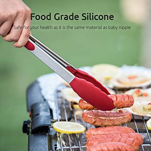 U-Taste Kitchen Tongs for Cooking, 600ºF Heat-Resistant Silicone, 3Pcs/Red - Image 4