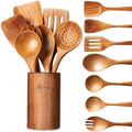 Wooden Spoons for Cooking - 8-Piece Wooden Kitchen Utensil Set made of Natural Solid Wood Material-Includes Spoons,Spatulas,Ladles,Mixing Spoon and Utensil Holder,Holiday Gifts(A08) by WOTTISH