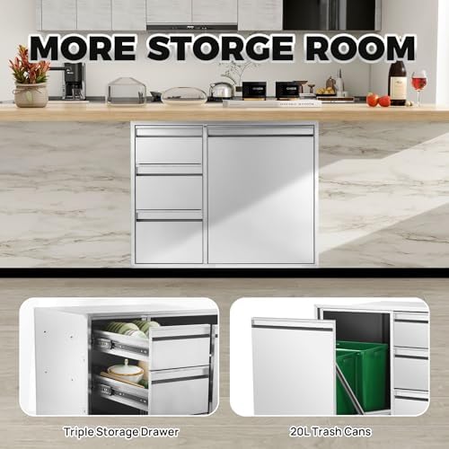 Karpevta Outdoor Kitchen Drawer Combo 28x22x19.5in with 2 Trash Bin Cabinet - Image 4