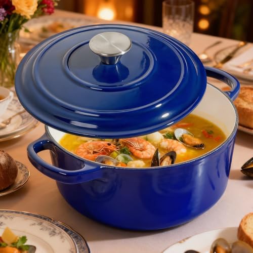 4 QT Enameled Cast Iron Dutch Oven with Lid, Blue - Image 5