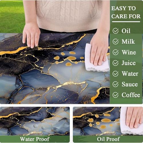 CAPSCEOLL Picnic Table Cover with Bench Covers 6ft - Black Blue Marble - Image 6