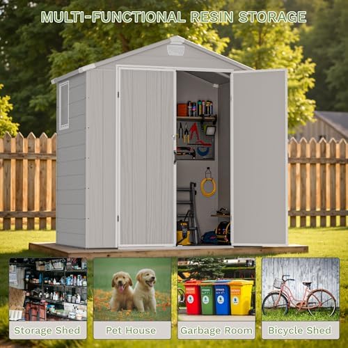 Greesum 6x4FT Plastic Outdoor Storage Shed with Floor, Light Gray - Image 5
