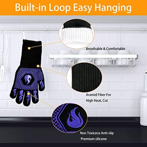 BBQ Gloves 1472F Heat Resistant Non-Slip Silicone 13.5in (Blue) - Image 3