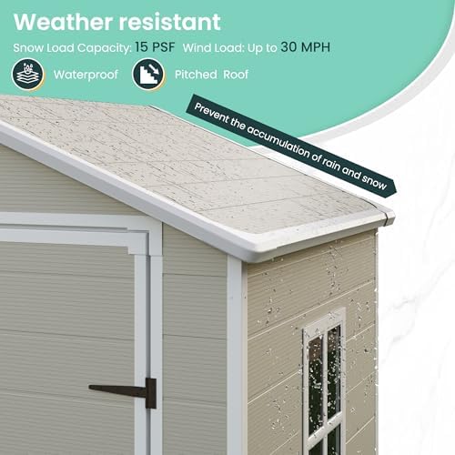 UDPATIO Outdoor Resin Storage Shed 6x4.5FT Weatherproof with Floor, Beige - Image 4