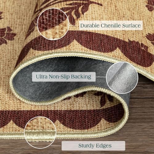 Floral Entry Rug - 28" x 43" Front Door Mat Indoor Outside Entrance Non-Slip Washable Outdoor Mat Jute-Look Burgundy Scalloped Rug for Entryway Kitchen Mudroom Layered Doormat for Front Porch - Image 3