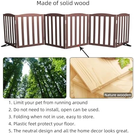 Freestanding Dog Gate Indoor,Doggie Gate Foldable Pet Gates for Doorways,Stairs or Hallways, Wooden Brown Pet Gate for the House, Pet Fence with Support Feet Included,24 "Height-6 Panels - Image 6