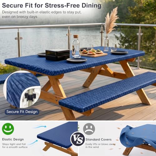 Picnic Table Cover with Bench Covers Camping Tablecloth Set with Pocket - Image 2
