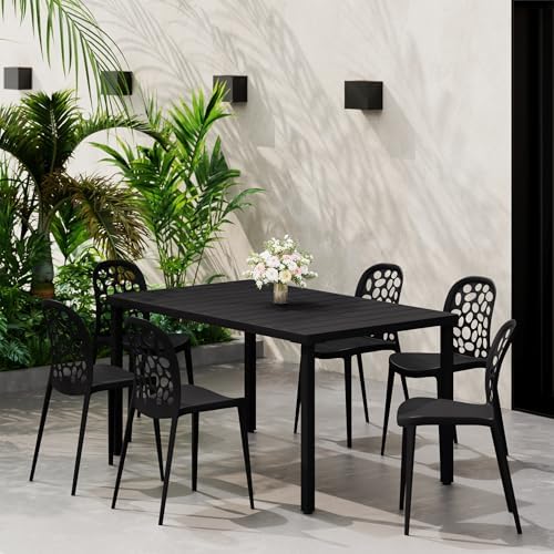 Costaelm Outdoor Dining Table for 6, Rectangular Metal Patio Table, 6-Person Weather Resistant Steel Slat Table for Lawn Garden Backyard, Black - Image 3