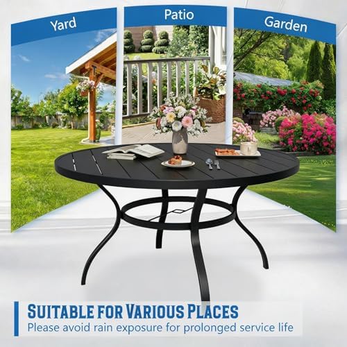 Incbruce Patio Dining Table, 53" Round Table Metal Steel Slat Table with 1.57" Umbrella Hole, for Backyards, Porches, Gardens, or Poolside - Image 5
