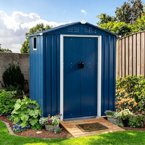 Shintenchi 5x3 FT Outdoor Storage Shed with Window, Lockable Outdoor Waterproof Tool Storage Sheds, Weather Resistant Tool Storage House Shed for Garden, Backyard, Dark Blue by Shintenchi%7CFurnitureMadeforRealLife