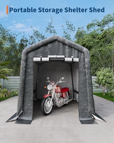 GarveeLife Outdoor Portable Storage Shed with Roll-Up Door & Vent, 240G Heavy-Duty Shelter Waterproof PE Tarp, UV-Resistant Storage Sheds for Motorcycle, Firewood, Garden and Tools (Gray, 6'x6') - Image 3