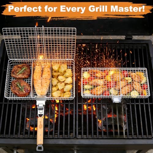 WILLBBQ Stainless Steel Grill Basket with Removable Divider, Gift Set - Image 6