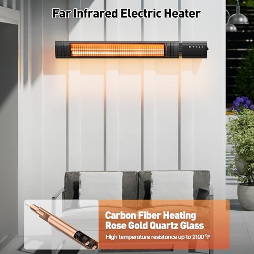 Ceiling Electric Outdoor Heater Wifi Control Wall-Mounted Hanging Patio 1500W Infrared 9 Heat Levels, 24H Timers, Carbon Fiber Tube Heating Wall Heater for Gazebo, Balcony (Rose Gold Tube) - Image 5