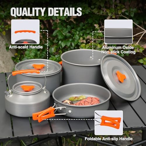 REDCAMP 6/10/11/12/14/15/19 PCS Camping Cookware Mess Kit Camping Gear Campfire Utensils Lightweight Stackable Pot Pan Bowls Soup Spoon with Storage Bag for Camping, Backpacking, Outdoor Cooking - Image 6