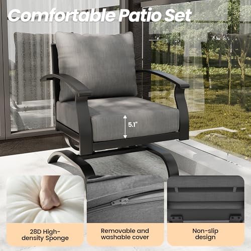 Gotland Metal Outdoor Patio Furniture Set with Coffee Table, 4 Piece Patio Conversation Set with Washable Cushion Covers, Metal Frame Sectional Sofa Furniture Set for Porch, Balcony, Deck, Yard - Image 4