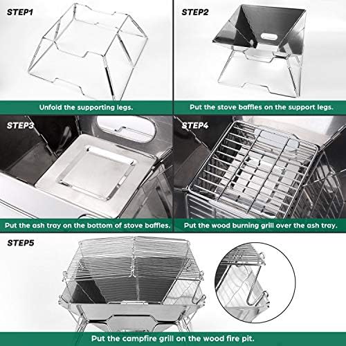 Odoland Folding Campfire Grill, Camping Fire Pit, Outdoor Wood Stove Burner - Image 6