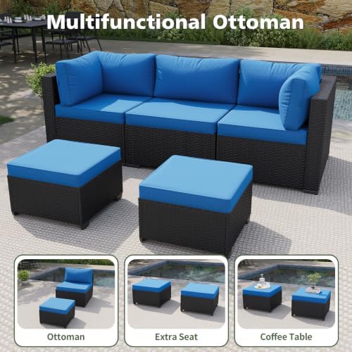 Aoxun 12 Piece Outdoor Patio Furniture Set with Coffee Table, Wicker Rattan Outdoor Furniture with High Back Swivel Rocker Chairs, Outdoor Conversation Set with Thick Cushion & Ottoman, Peacock Blue - Image 5