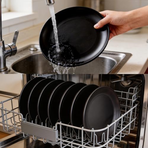 24pcs Matte Black Dinnerware Set, Plates Bowls & Cups, Unbreakable Dishes for 8, Reusable BPA‑Free Tableware, Dishwasher Safe for Kitchen Party Picnic Camping, Bonus Cutlery Set Included - Image 3