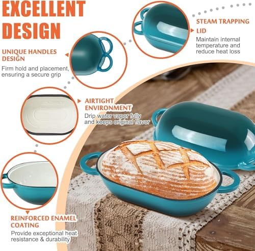 2.5 QT Enameled Cast Iron Sourdough Bread Oven, Loaf Pan with Lid - Image 4