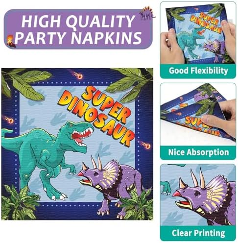 96 Pcs Super Dinosaur Plates and Napkins for Dinosaur Birthday Party Supplies Dino Movie Theme Paper Dessert Plates and Napkins Jungle Dino Tableware Set for Kids Boys 24 Guests Party Decorations - Image 4