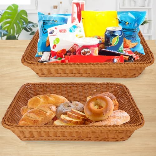 Poly Wicker Baskets 4 Pack 16 inch Brown Large Wicker Baskets Storage – Rustic, Durable & Easy-Cleaning Bread Basket, for Home, Restaurant & Hotel Use - Image 7