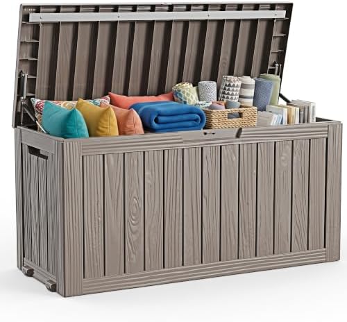 ROJIK 150 Gallon Outdoor Storage Box Waterproof,Weatherproof Deck Boxes Outdoor Lockable,Resin Outside Storage Box for Garden Tools,Cushions,Pool Accessories(Grey,150 Gal) by ROJIK