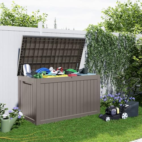 280 Gallon Outdoor Storage Box Waterproof, Resin Lockable Deck Box with Lid, Large Capacity Weatherproof Container for Patio Furniture Pool Accessories, Cushions(Grey, 280 Gallon) - Image 4