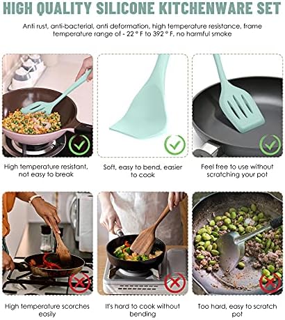 Green Kitchen Utensils Set-12 Pieces Silicone Cooking Utensils Set - Image 3