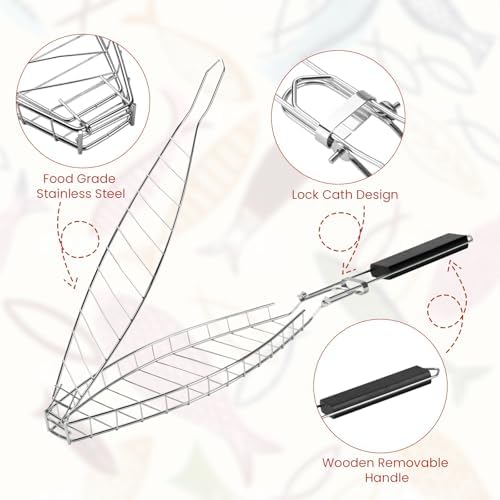 Fish Grill Basket for Grilling, Stainless Steel Basket, Non-Stick Fish Rack - Image 3