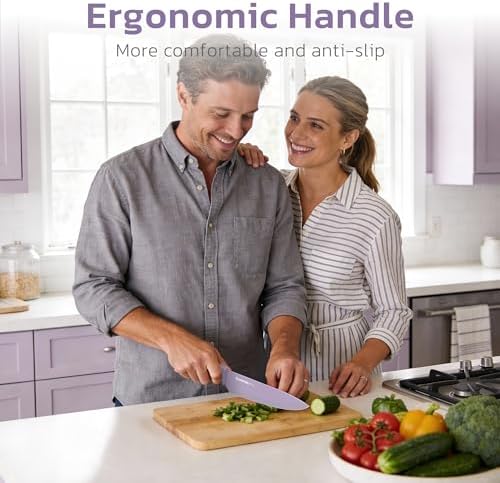Astercook Knife Set, 13 Pieces Kitchen Knives Set with Healthy Anti-Rust Coating, Dishwasher Safe, Stainless Steel Chef Knife Sets with 6 Blade Guards, Perfect Holiday Gifts for Kitchen Purple - Image 3