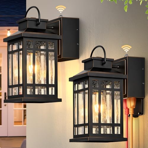 2-Pack Outdoor Wall Light with GFCI Outlet, Black with Gold Trim by OPAXIS