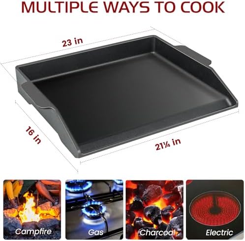 Cast Iron Griddle for Gas Grill Stove Top Plate Universal Flat Griddle Insert Stovetop Skillet Charcoal Electric Range Oven Large Cooking Pan Replacement Outdoor Camp Camping Part 23" x 16" - Image 6