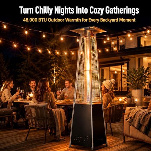 Propane Patio Heater, 48,000 BTU Outdoor Patio Heater Propane with Wheels, Stainless Steel Gas Patio Heaters for Outdoor Use, Commercial, Residential, Black+Silver - Image 3