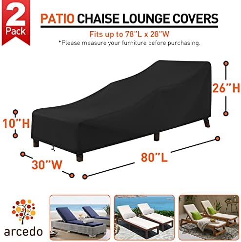 Arcedo Patio Chaise Lounge Cover Waterproof 2 Pack, 80" x 30" x 26" H,Black - Image 2