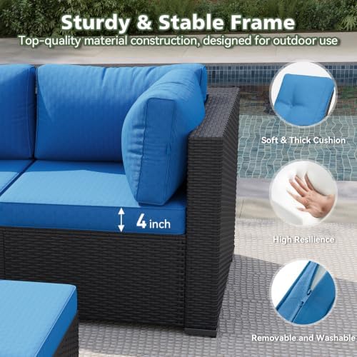 Aoxun 10 Piece Outdoor Patio Furniture Set with 44'' Fire Pit Table, Outdoor Patio Furniture Sets with Coffee Table, Wicker Rattan Outdoor Conversation Set with Ottoman for Backyard, Peacock Blue - Image 3
