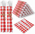 200 Pcs BBQ Party Supplies Red White Gingham Disposable Tableware by Lanties