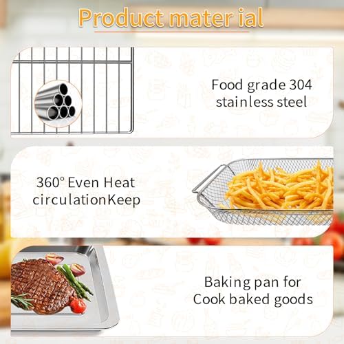 GWY Baking Tray Basket Wire Rack Set for Emeril Lagasse 26 QT Convection Toaster Oven Extra Large Air Fryer With French Doors Tray Set Accessories Grill Plate Crisper Plate Replacement Parts - Image 4