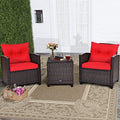 RELAX4LIFE 3 Piece Patio Furniture Set, Wicker Bistro Conversation Set w/ 2 Cushioned Armchairs & Glass Topped Table, Outdoor Rattan Sofa Set Patio Furniture for Porch Balcony Poolside (Red) by RELAX4LIFE
