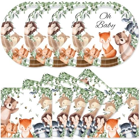 40Pcs Woodland Baby Shower Plates and Napkins Party Supplies, 9 Inch Nature Sage Paper Plates and Napkins Disposable Tableware Set for Boys Girls Safari Jungle Animal Party Decorations by Unknown